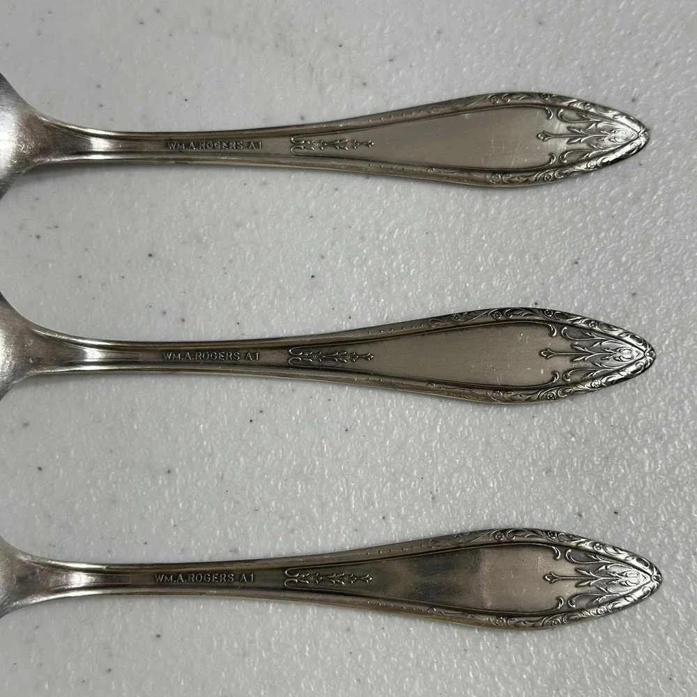 6 WM A Rogers A1 Mystic‎ Coronet Pattern Teaspoons Flatware Silverplate Vintage